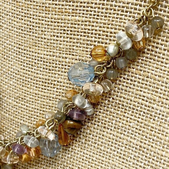 Neutrals & Brown Beaded clusters w/Center Dangle Pendant on gold tone chain - Picture 5 of 6